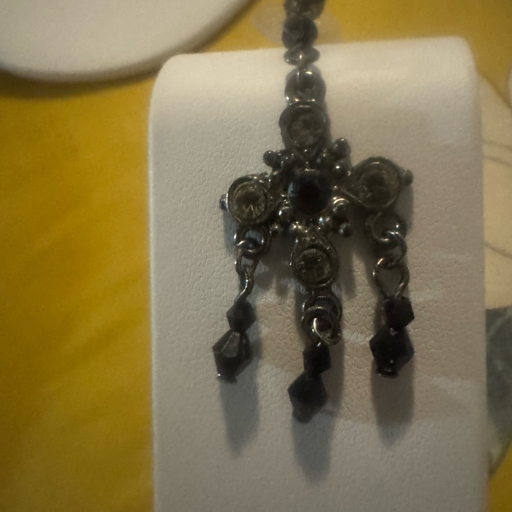Silver-Tone Black Crystal Drop Earrings - Women Jewelry